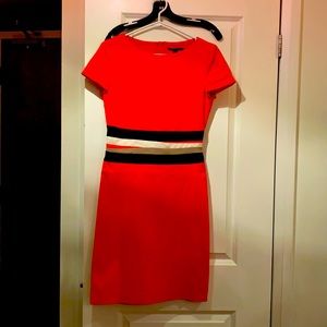 Hugo Boss - Orange knee length straight dress with colour embellishments